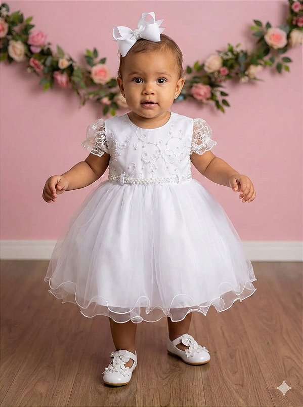 Vestido Menina Bonita Bebe Ana Sofia Branco