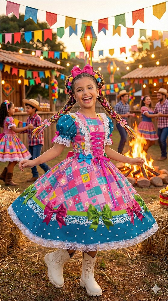 Vestido Marie Junino Luxo Quermesse Luz do Interior