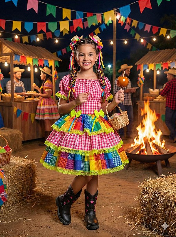 Vestido Junino Banana Club Luxo Quermesse do Sertão Pink