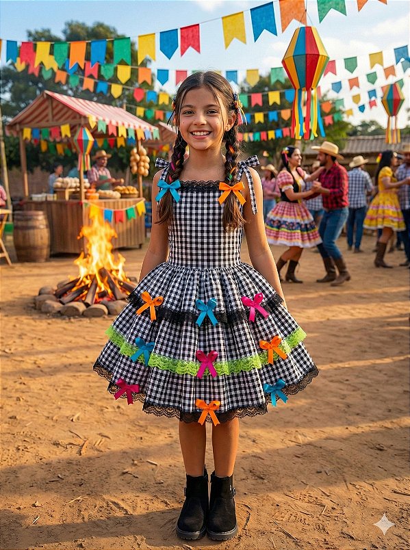 Vestido Banana Club Luxo Arraia do Chamego Preto