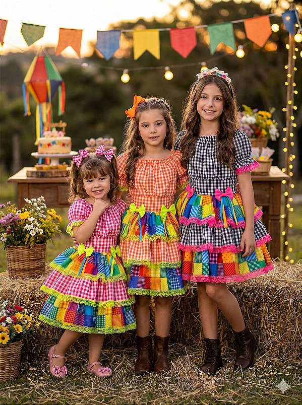 Vestido Junino Banana Club Luxo Quermesse do Sertão