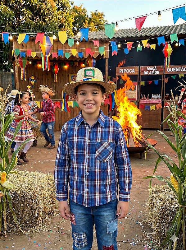 Camisa Junina Xadrez Zion Azul