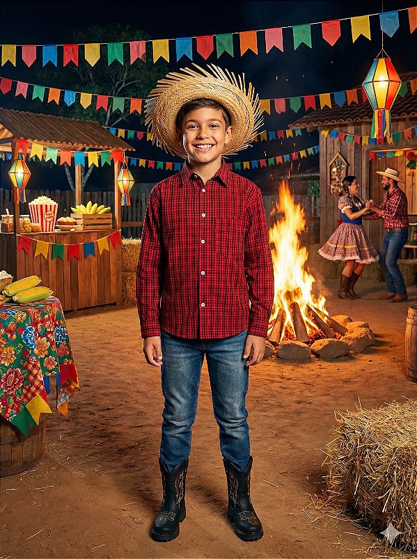 Camisa Xadrez Junina Bernardo Vermelho