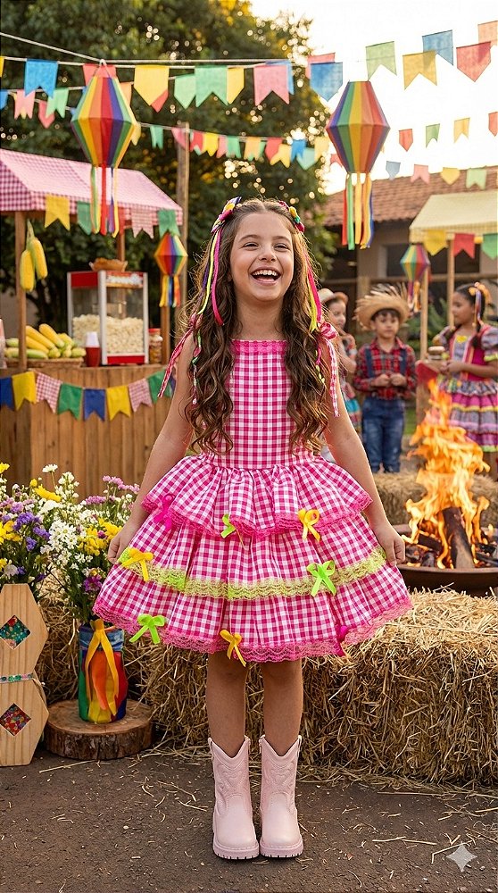 Vestido Banana Club Luxo Arraia do Chamego Pink