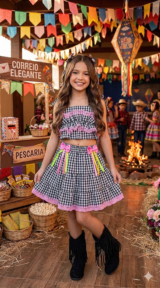 Conjunto Junino Banana Club Luxo Charme do Arraiá Preto