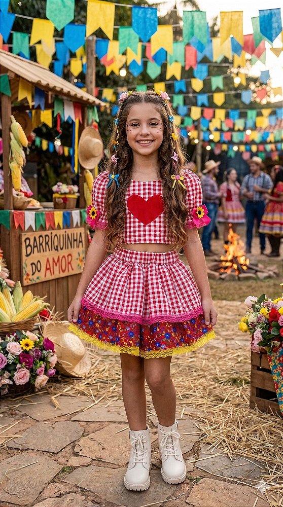 Conjunto Junino Banana Club Luxo Luana Vermelho