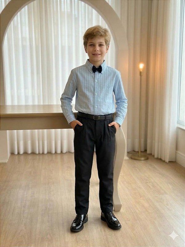 Conjunto Social Miss Cherry Henrique Azul Calça Preta