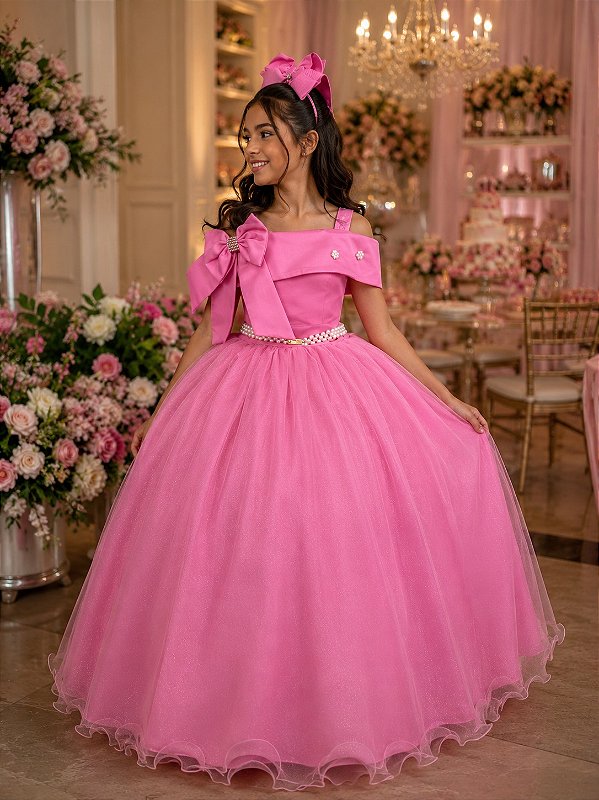 Vestido Banana Club Longo Doce Elegancia Rosa Chiclete