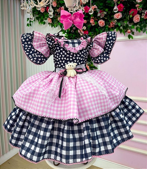 Vestido Marie Junino Luxo Ursinho do Sertão Mimosa Preto