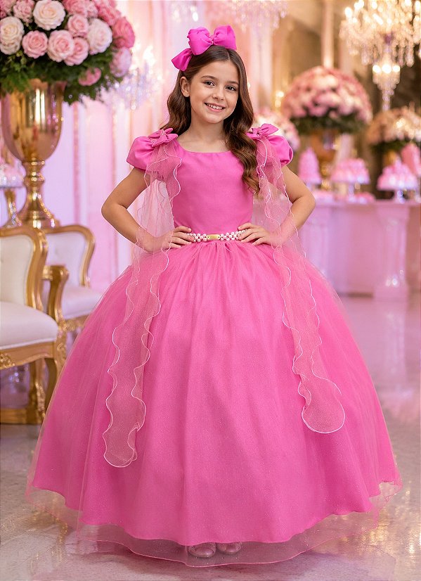 Vestido Banana Club Longo Diamante Rosa Chiclete