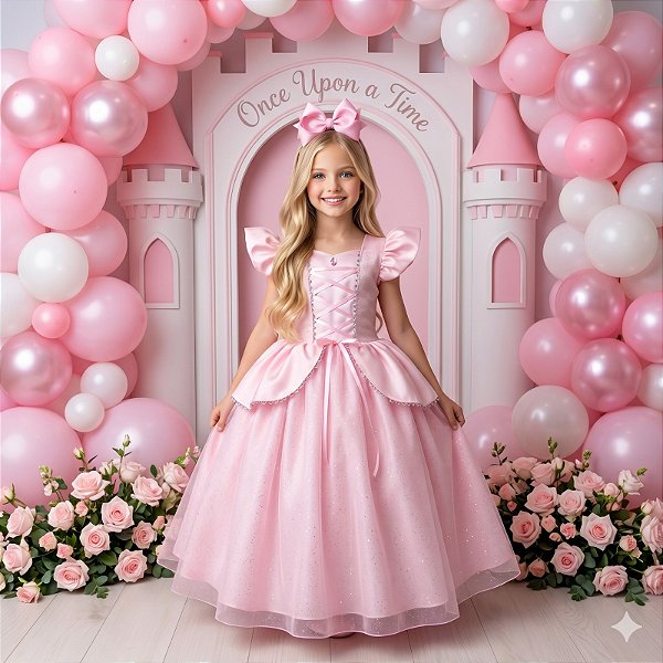 Fantasia/ Vestido Mini Miss Longo Princesa Rosa