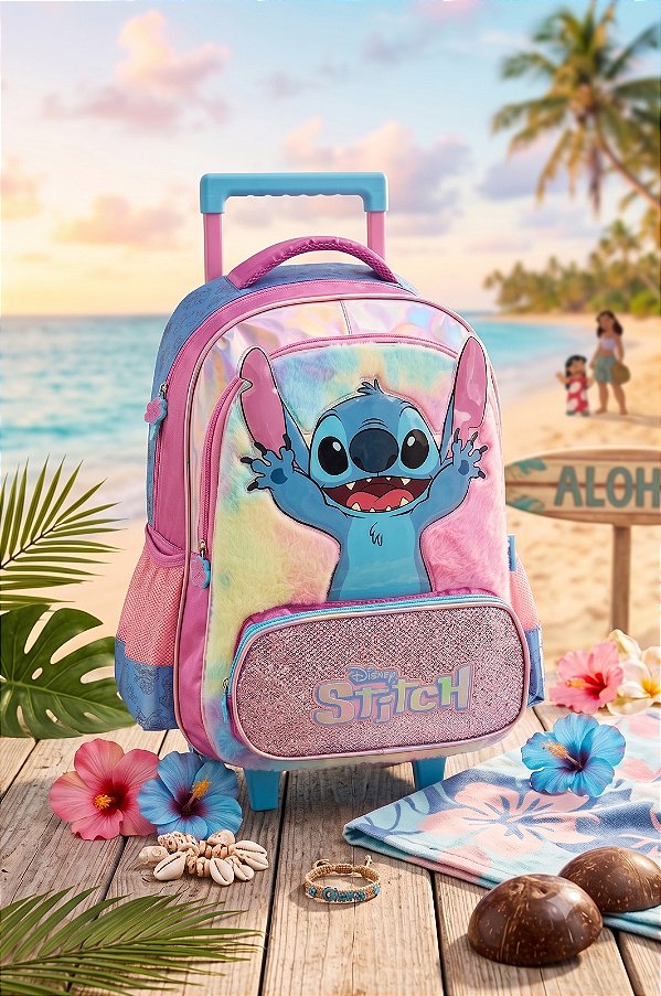 Mochila de Rodinhas Stitch Roxa