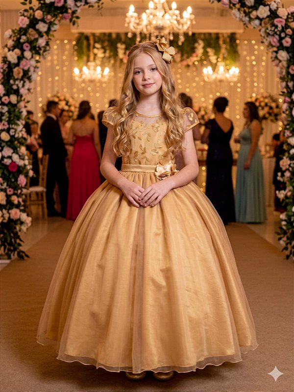 Vestido Mini Miss Longo Carol Dourado