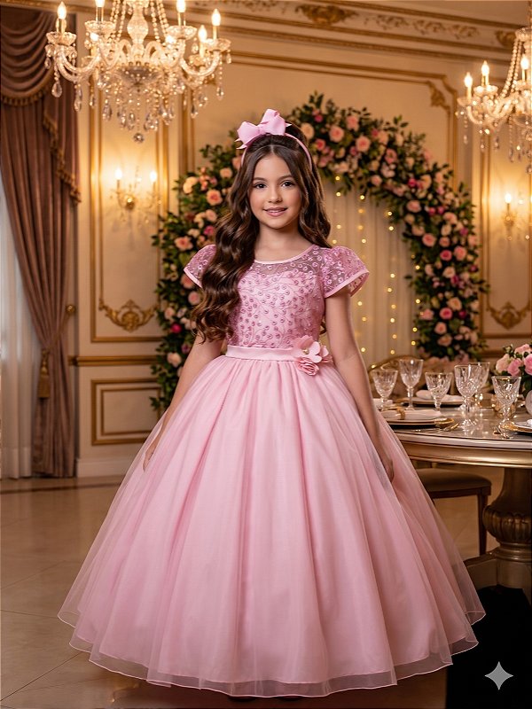 Vestido Mini Miss Longo Carol Rosa Bebe