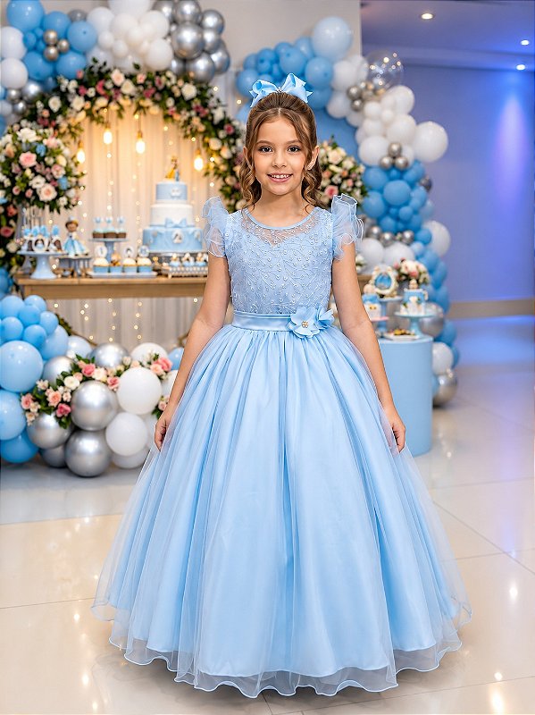 Vestido Mini Miss Longo Suzy Azul Bebe