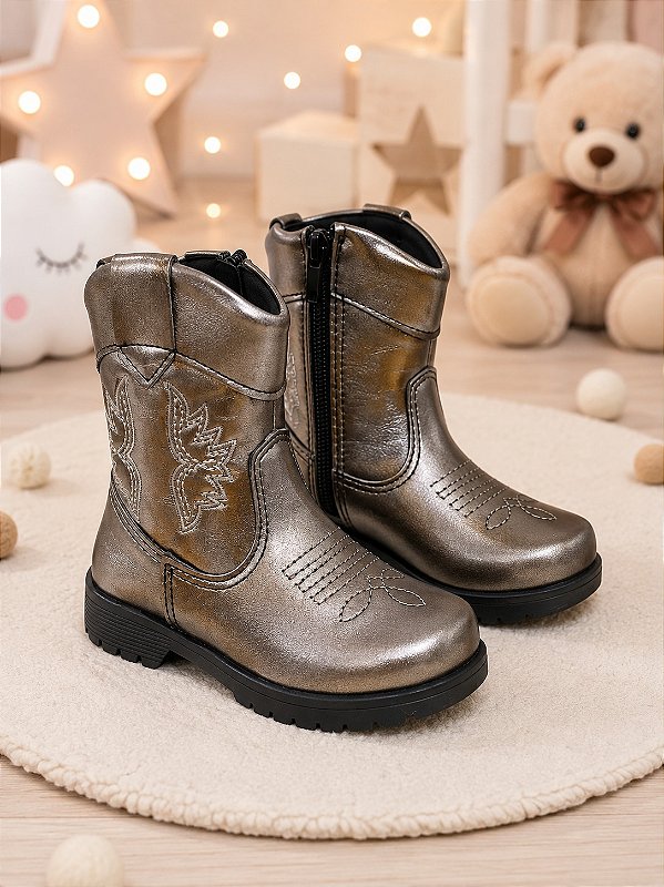 Bota/ Coturno Pitico Boiadeira Prata Velho Metalizado