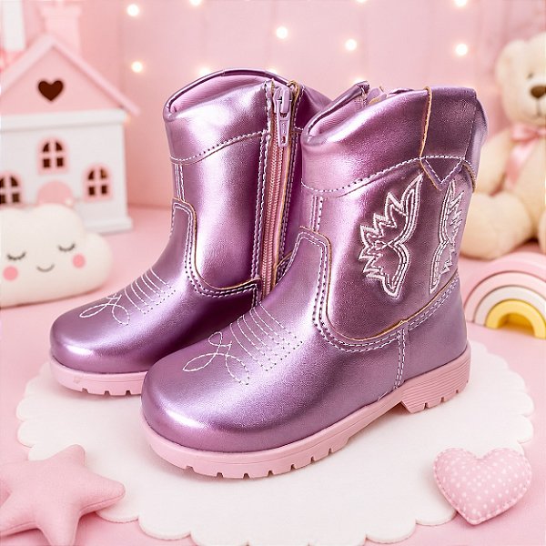 Bota/ Coturno Pitico Boiadeira Rosa Metalizado
