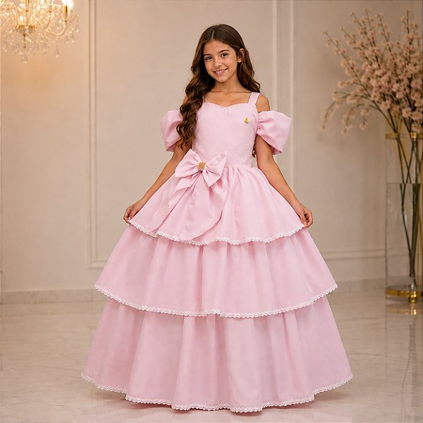 Vestido Banana Club Longo Safira Rosa Bebe