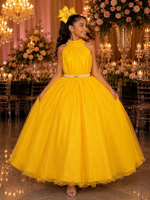 Vestido Banana Club Longo Âmbar Amarelo