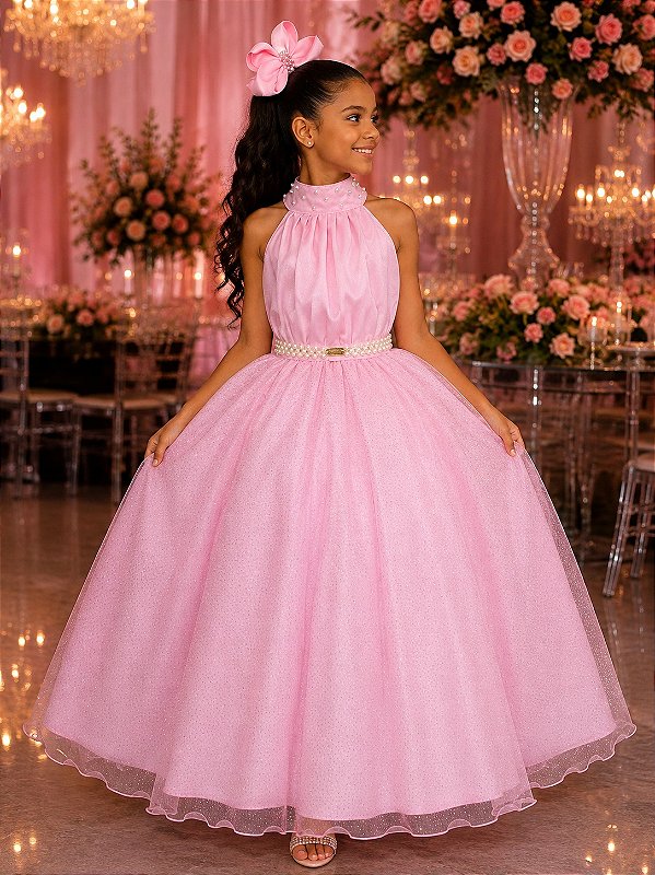 Vestido Banana Club Longo Âmbar Rosa bebe