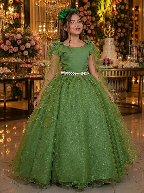 Vestido Banana Club Longo Diamante Verde Militar