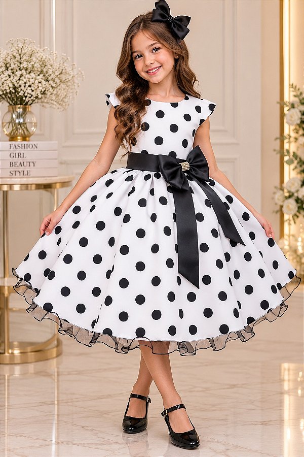 Vestido Ysa Kids Penelope Bolinhas Branco
