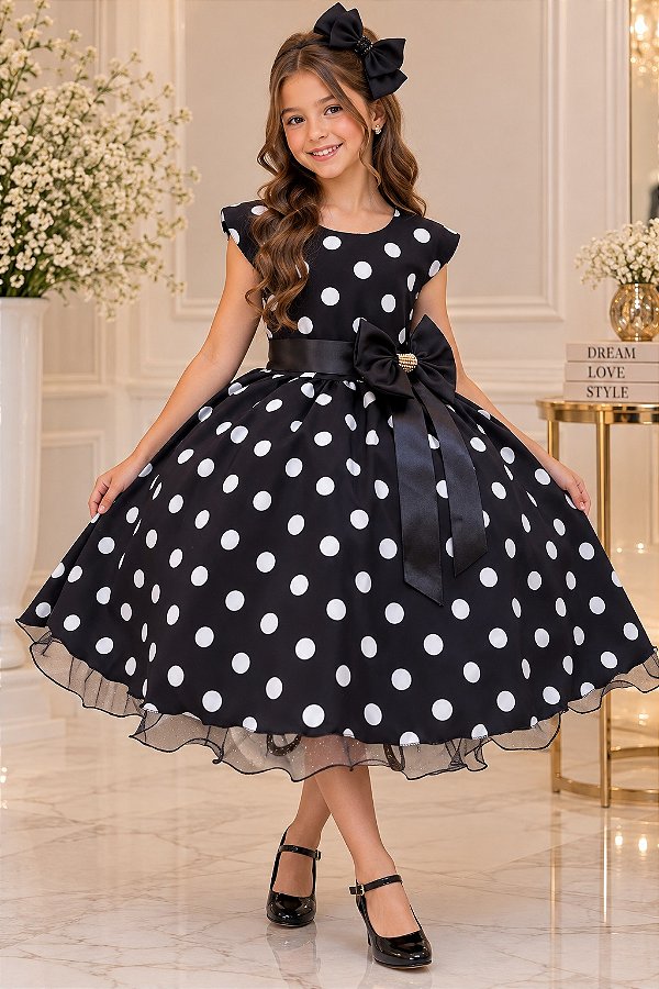 Vestido Ysa Kids Penelope Bolinhas Preto