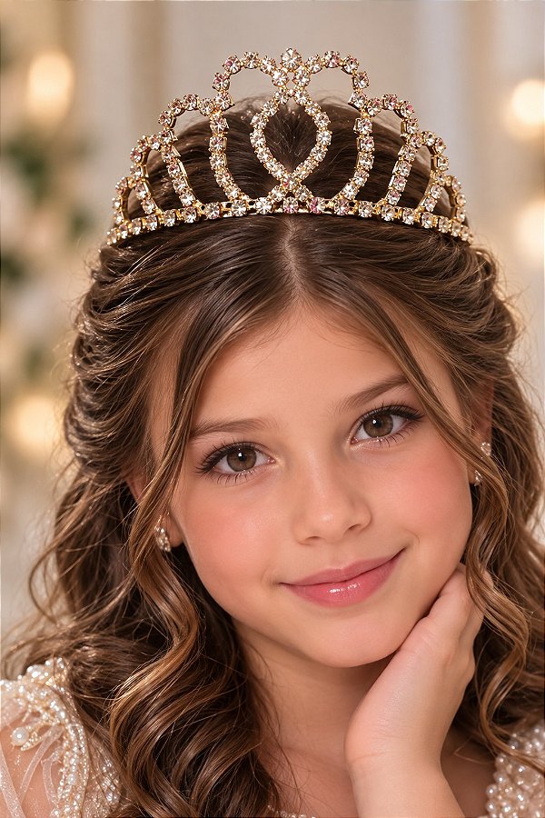 Coroa Belli Strass Dourada Leticia