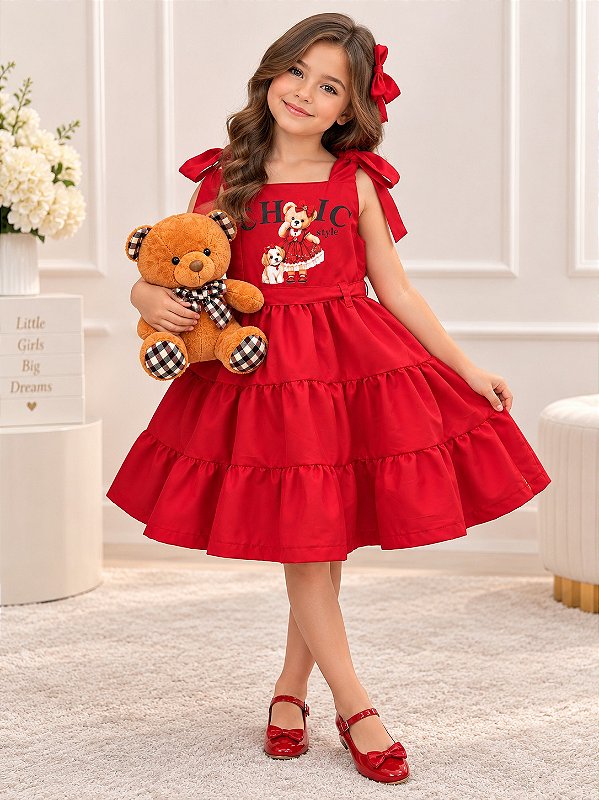 Vestido Blogueirinha Ursinho dos Sonhos Vermelho