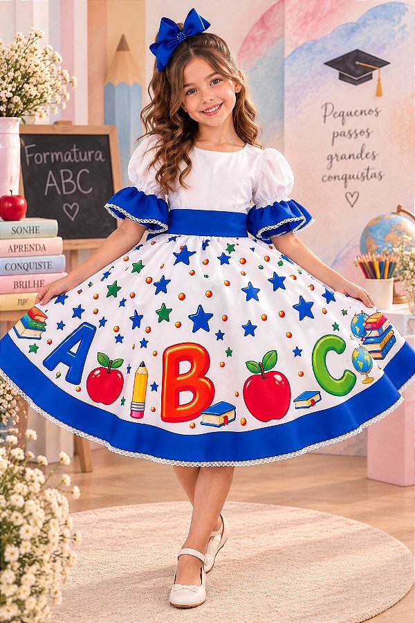 Vestido Marie Doce Formatura ABC Aquarela Azul Royal