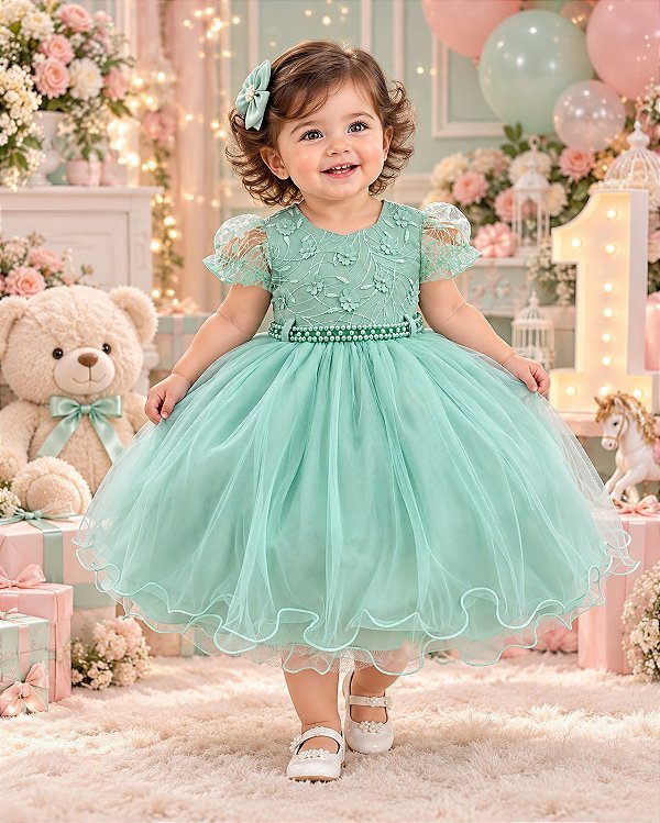 Vestido Menina Bonita Bebe Alice Beatriz Verde Menta