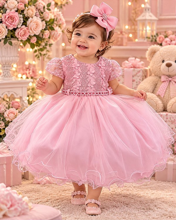 Vestido Menina Bonita Bebe Alice Vitória Rosa Bebe