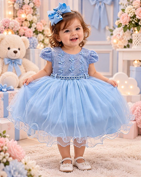 Vestido Menina Bonita Bebe Alice Vitória Azul Bebe
