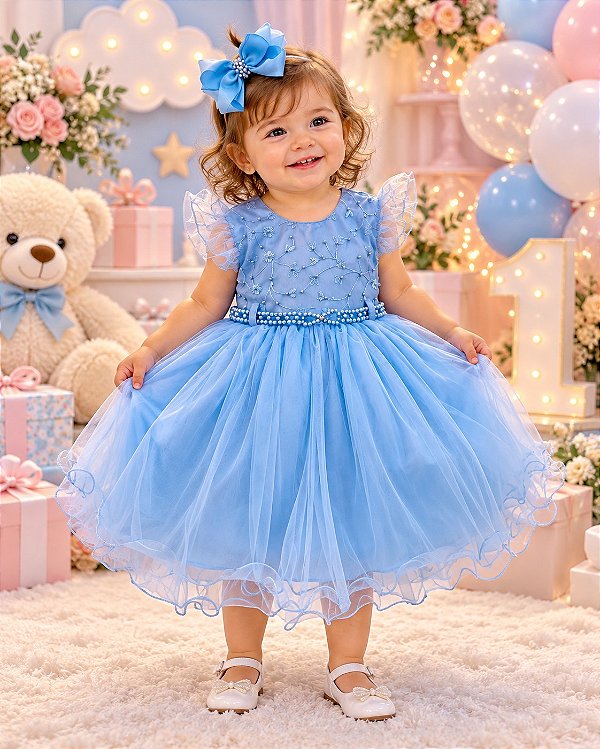 Vestido Menina Bonita Bebe Alice Helena Azul Bebe