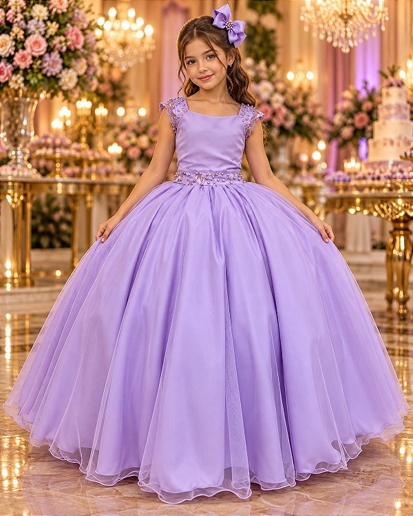 Vestido Bella Child Longo Manuela Lilas
