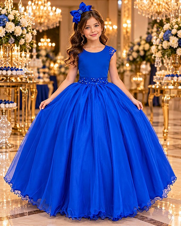 Vestido Bella Child Longo Manuela Azul Royal