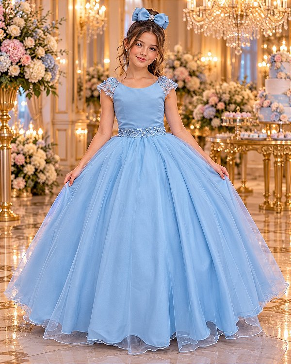 Vestido Bella Child Longo Manuela Azul Bebe