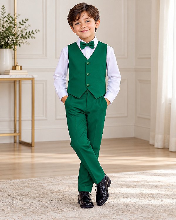 Conjunto Miss Cherry Social Leonardo Colete Verde Bandeira