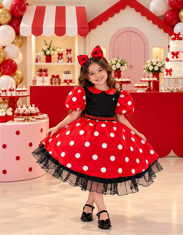 Vestido Banana Club Melody Vermelho Poa Branco