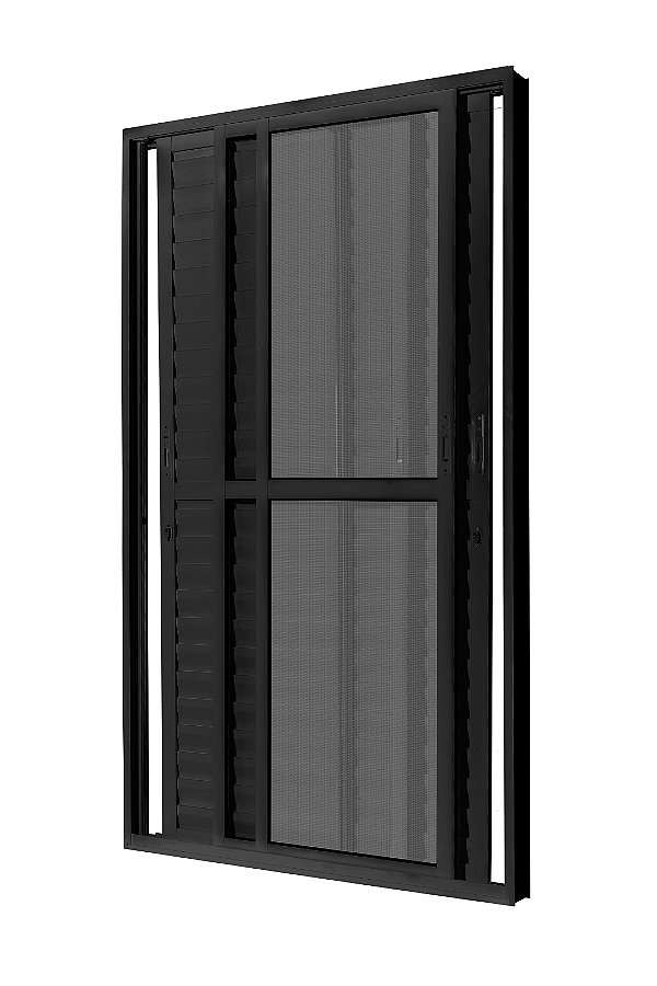 PORTA BALCÃO PRETA 4 FOLHAS COM TELA MOSQUITEIRA COD. 2712