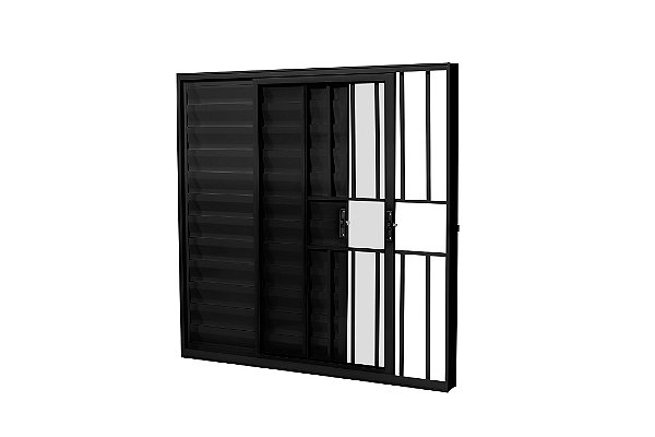 VENEZIANA DE CORRER PRETA 3 FOLHAS COM GRADE COD. 638