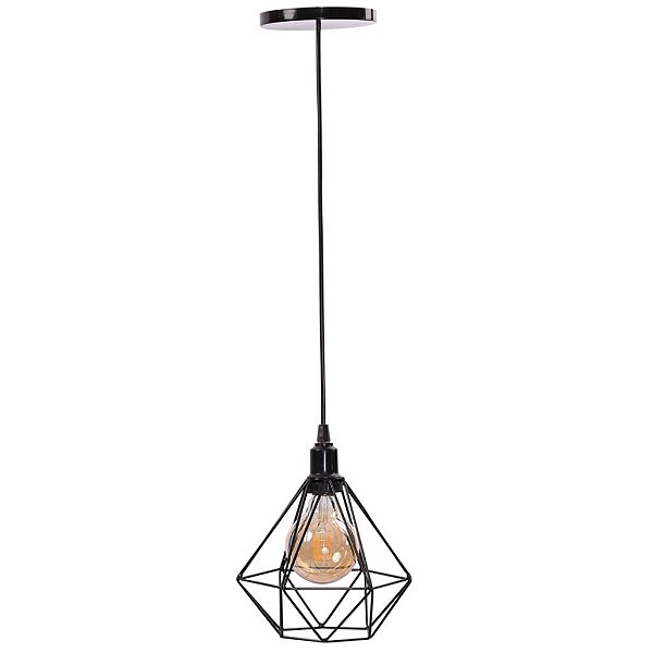 Pendente luminária lustre aramado diamante preto
