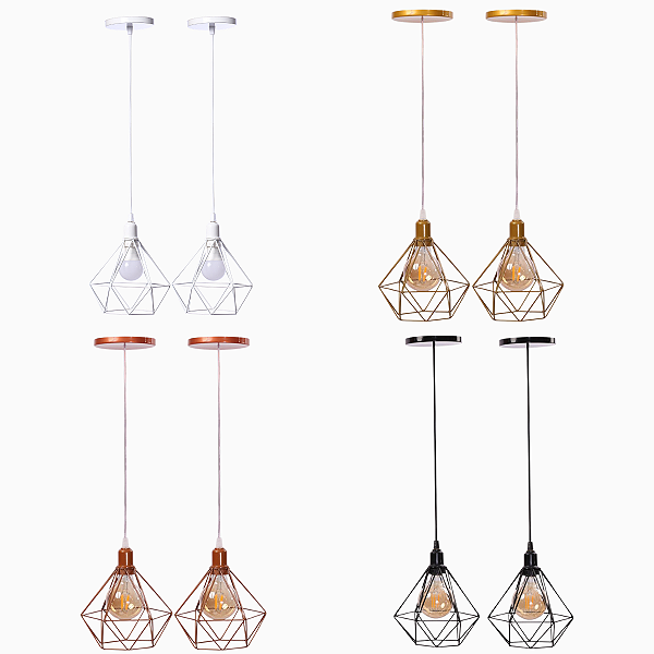 Kit 2 Pendentes Lustre Luminária Aramado Diamante