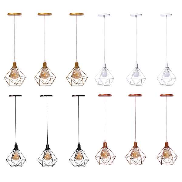 Kit 3 Pendentes Lustre Luminária Aramado Diamante