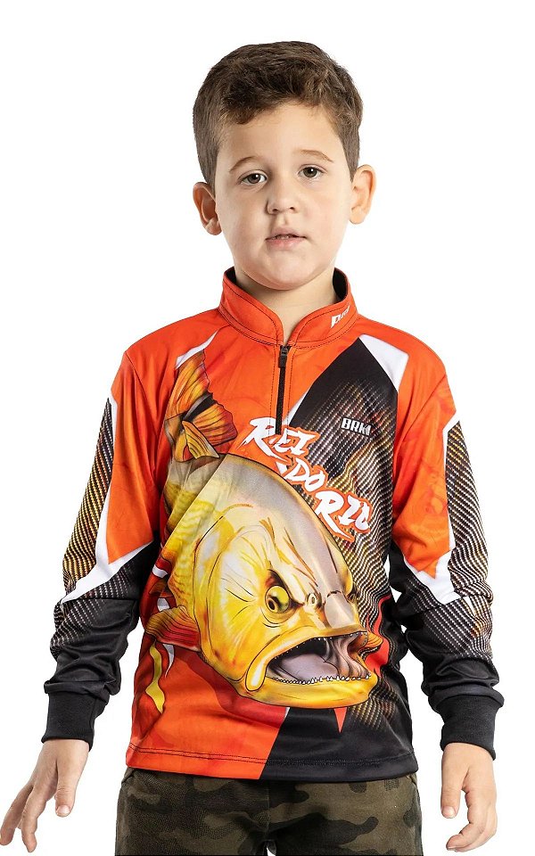 Camisa de Pesca Infantil Brk Dourado Rei do Rio 1.0 com UV 50+