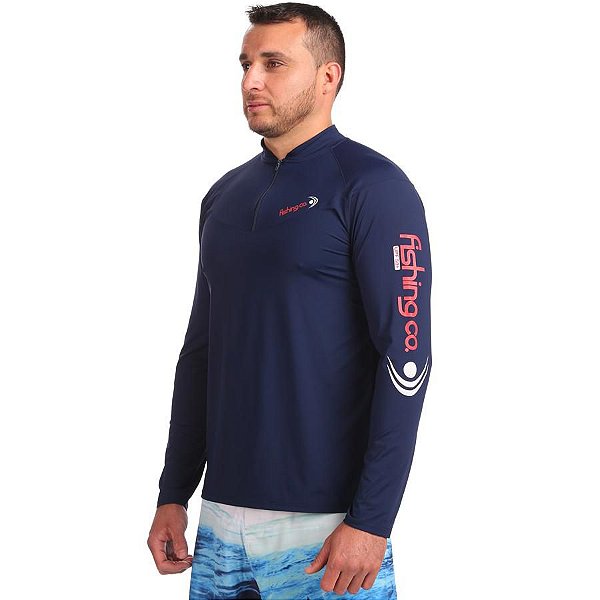 Camiseta Fishing Co Masculina com Ziper UPF50+ Cor Marinho