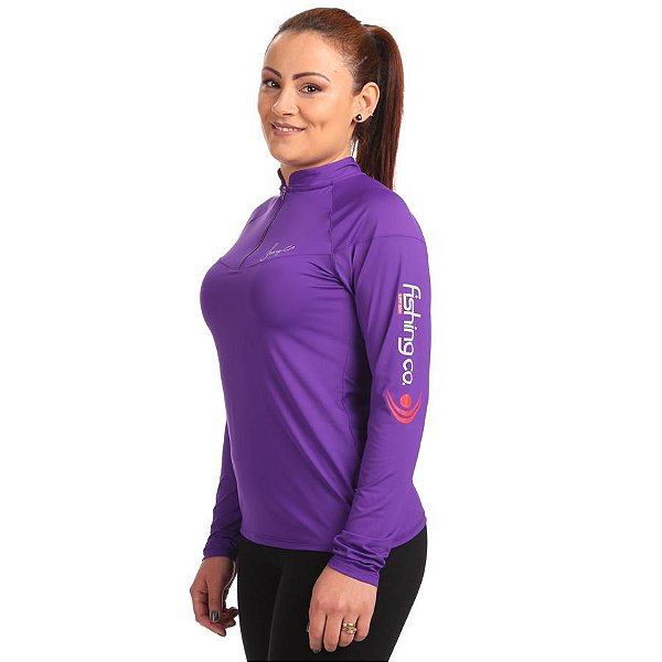 Camiseta Fishing Co Feminina com Ziper UPF50+ Cor Galaxia