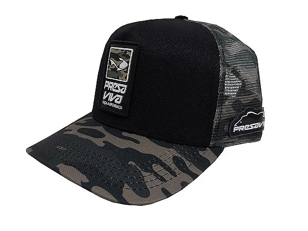 Boné Premium Presa Viva Ref. 18 Preto e Camuflado