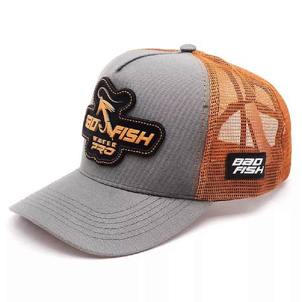 Boné Trucker Bad Fish Cor 720 Cinza e Laranja