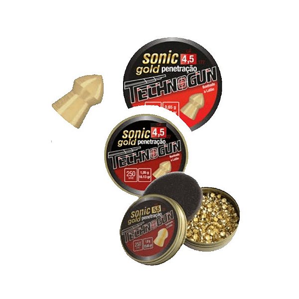 Chumbinho Technogun Sonic Gold "Penetração" 4,5mm Blister com 250 Unidades
